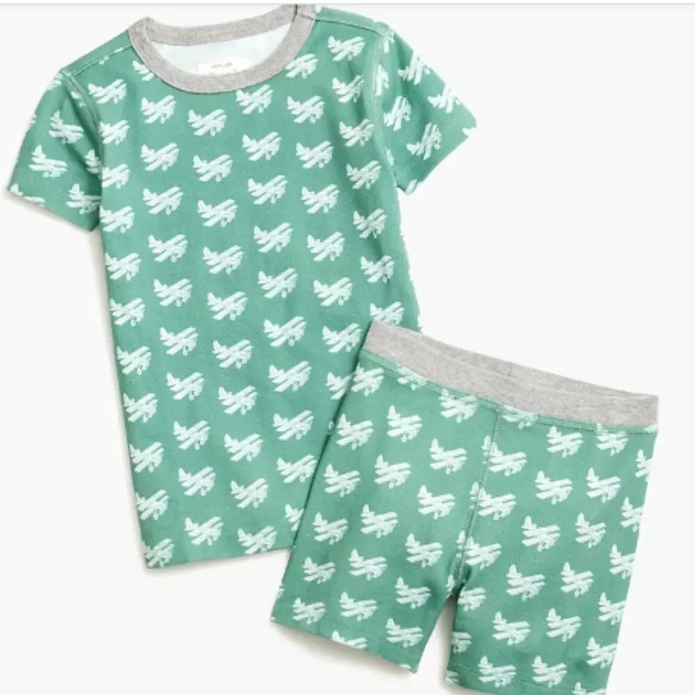 Crewcuts Boys' Printed Pajama Set 100% Cotton Airplanes Graphic Sports Green